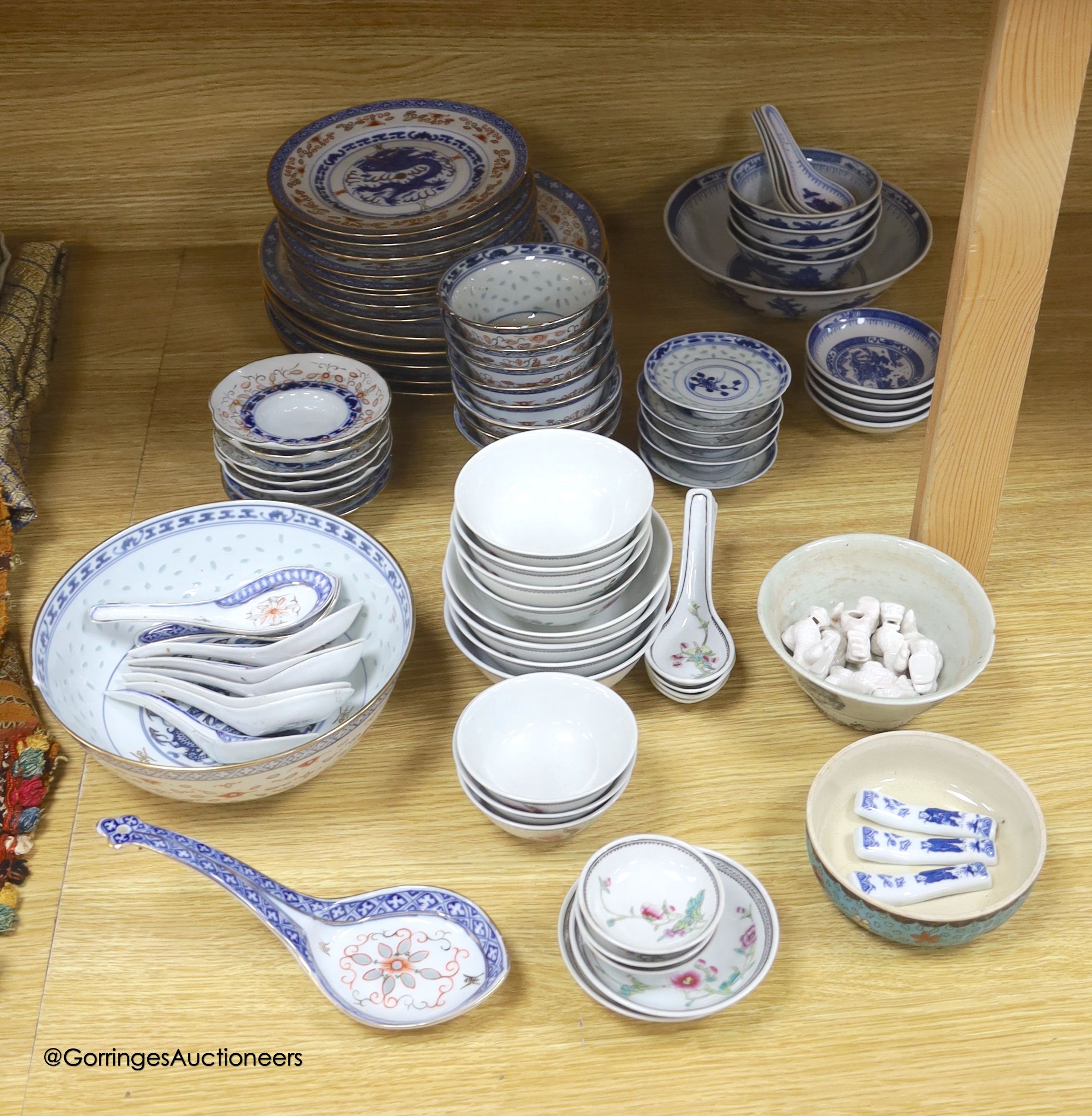 A group of Chinese famille rose bowls and 'dragon' rice supper wares